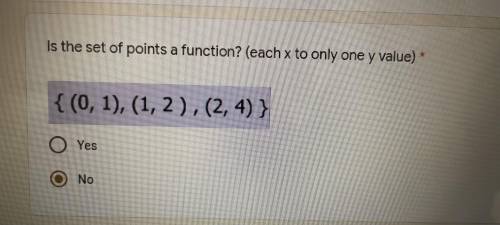 PLEASE HELP ASAP WILL GIVE BRAINLIEST AND POINTS Is the set of points in the image a function yes o