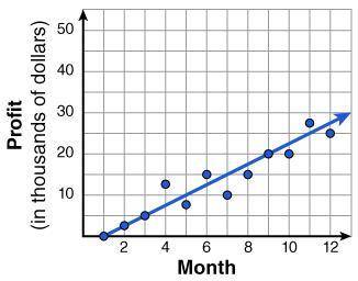 The scatter plot below shows the profit earned each month by a new company over the first year of o