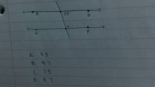 The picture is below HELPPPPPPPPPPP

In the diagram below BD is parellel to XY what is the value o