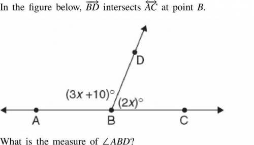 In the figure below, BD intersects AC at point B what is the measure of ABD