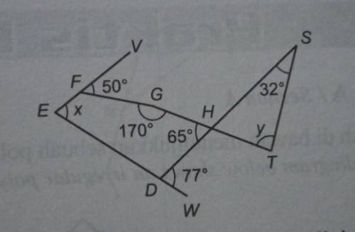 EFV and EDW are straight lines.Find the value of x and of y.​