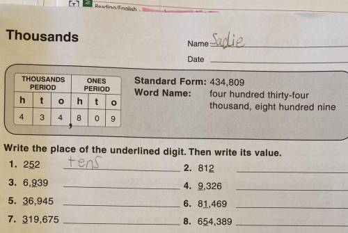Write the place of the underlined digit then write its value. What is the value