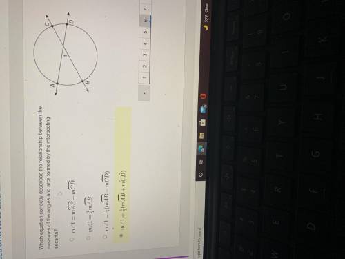 Which equation correctly describes the relationship between the measures of the angles and arcs for