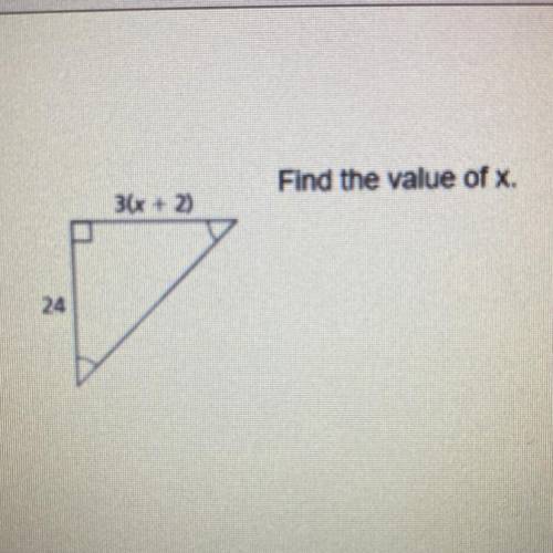 PLEASE HELP
(Test worth 40 points)
Find the value of x.
3(x+2)
24