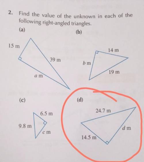 Please help me in this Pythagoras theorem only part (d)​