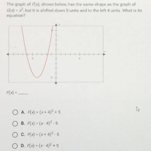 The graph of FX), shown below, has the same shape as the graph of

G(x) = x2, but it is shifted do