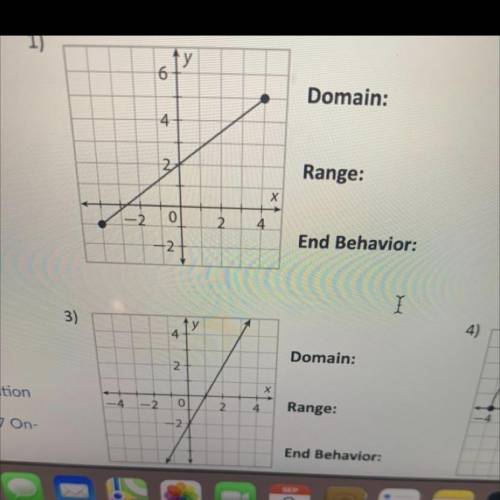 Help with number #1 and #3 please

All you have to do is 
Say the 
Domain 
Range 
End behavior