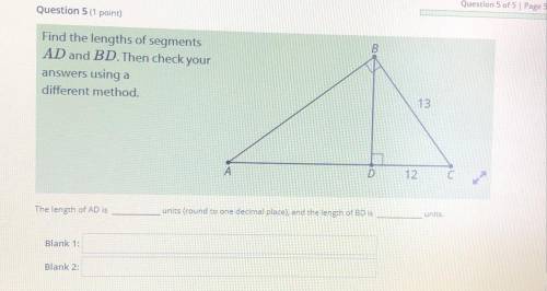 (10 POINTS) find the lengths of segments AD and BD