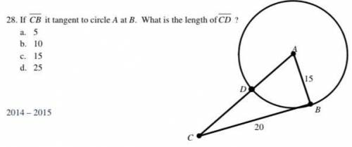 If CB is tangent to circle A at B. What is the length of CD?