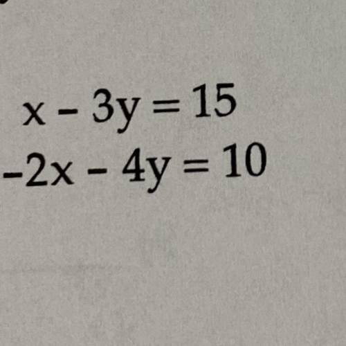 Find the x and y of x-3y=15 and -2x-4y=10