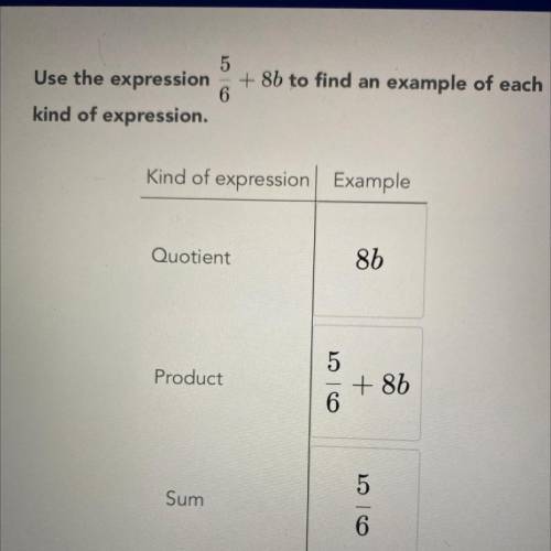 Use the expression + 86 to find an example of each

6
kind of expression.
Kind of expression Examp