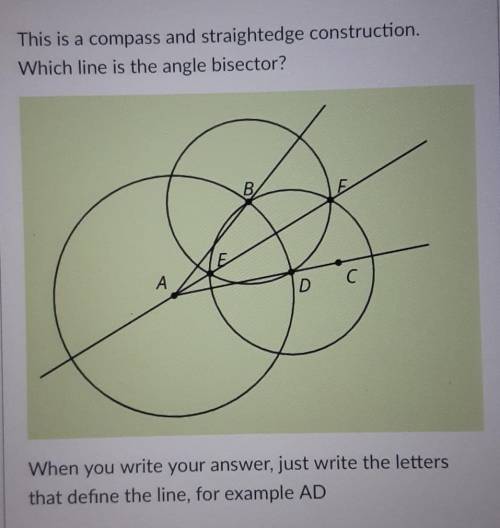 This is a compass and straightedge construction. Which line is the angle bisector?

(geometry)