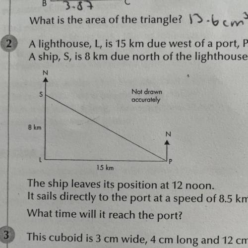 A lighthouse, L, is 15 km due west of a port, P.

A ship, S, is 8 km due north of the lighthouse,