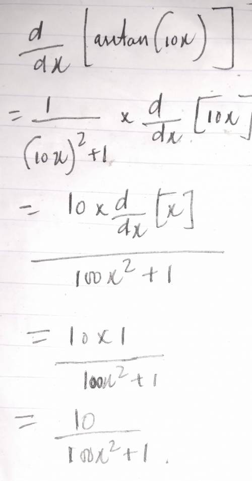 Find the derivative of arctan(10x)