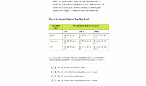 students set up three trials of an experiment to test the effect of the amount of water on bean pla