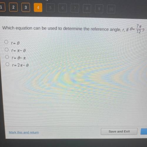 Which equation can be used to determine the reference angle, r, if 8=

71 72
Or-
O r=8-8
Or=0
O r=