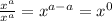 \frac{x^{a} }{x^{a} }  = x^{a-a} =x^{0}