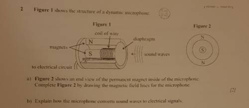 2 Figure 1 shows the structure of a dynamic microphone. - Figure 1 Figure 2 coil of wire N diaphrag