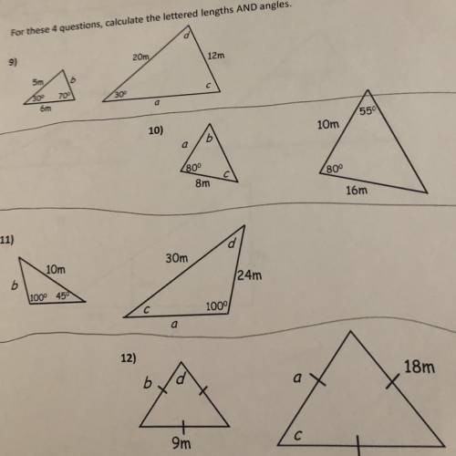 For these 4 questions, calculate the lettered lengths AND angles.