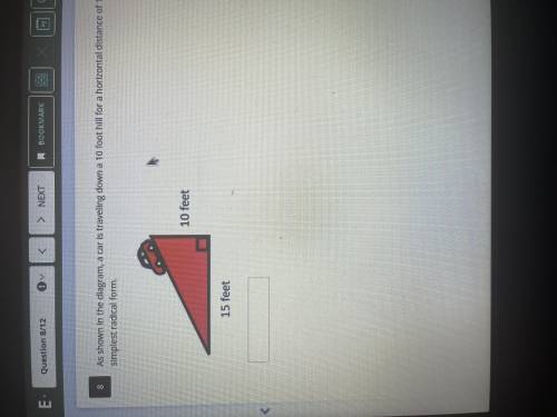 As shown on the diagram, a car is traveling down a 10 foot hill for a horizontal distance of 15 fee