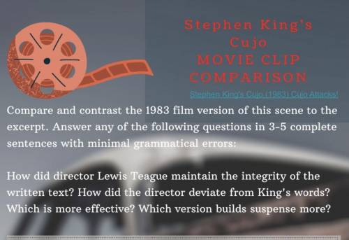 Stephen King's Cujo movie clipcomparison:

Compare and contrast the 1983 film version of this scen
