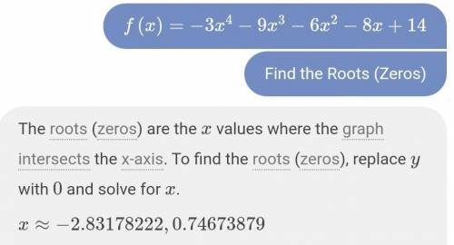 List all of the possible rational zeros of f(x) = –3x4 – 9x3 – 6x2 – 8x + 14. HELP PLEASE