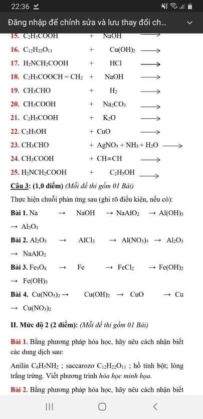 Thực hiện chuỗi phản ứng sau (ghi rõ điều kiện, nếu

Bài 1. Na
NaOH
→ NaAlO₂
có):
Al(OH)3
Bài 2. A