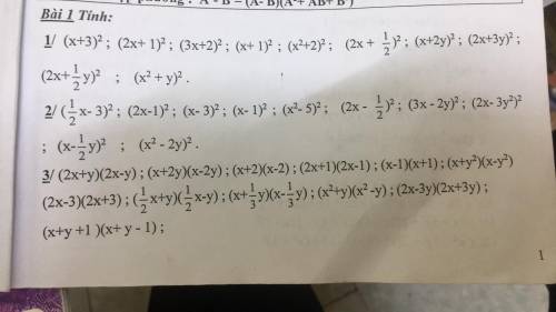 Bài 1 Tính : 1 / ( x + 3 ) ² ; ( 2x + 1 ) ² ; ( 3x + 2 ) ² ; ( x + 1 ) ² ; ( x² + 2 ) ² ; ( 2x + 1
