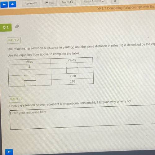 Q1

PARTA
The relationship between a distance in yards(y) and the same distance in miles(m) is des