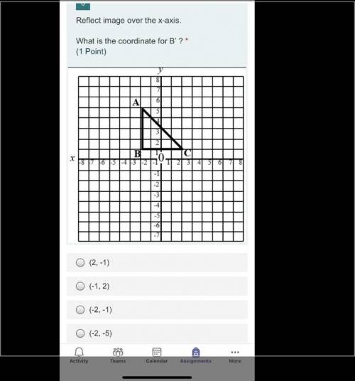 Reflect image over the x-axis.
What is the coordinate for B’ ?