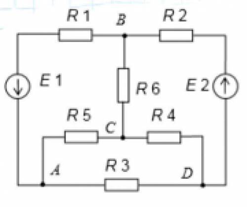 Calculation of the equivalent circuit resistance according to the scheme

E1=10 V
E2=5 V
R1 = 4
R2