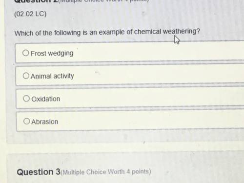 Which of the following is an example of chemical weathering