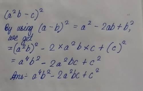 Using the appropriate Algebraic identity evaluate the following:(a²b - c)²