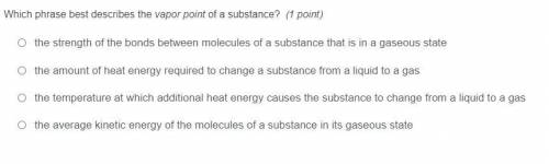 Which phrase best describes the vapor point of a substance?

the strength of the bonds between mol