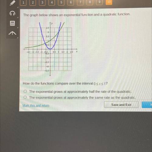 I NEED HELP WITH THIS ASAP

a. The exponential grows at approximately half the rate of the quadrat
