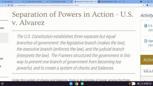 For this assignment, you will visit the website Separation of Powers in Action – U.S. v. Alvarez. Y