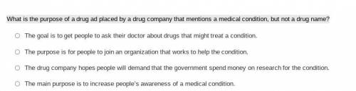 What is the purpose of a drug ad placed by a drug company that mentions a medical condition, but no