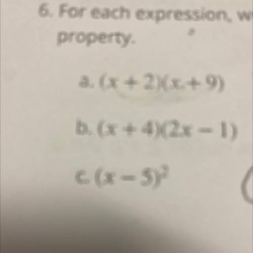 Write an equivalent expression by applying the distributive property (x+4)(2x-1)