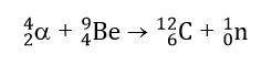 The equation shows the formation of carbon through an induced fusion reaction between a helium nucl