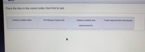 Place the tiles in the correct order, from first to last. Armies invaded India. The Maurya Empire f