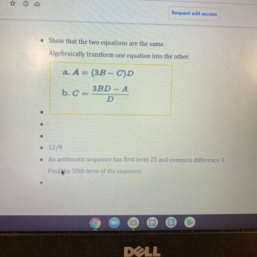 I need help please and thank you!
A=(3B-C)D
C= 3BD-A/D