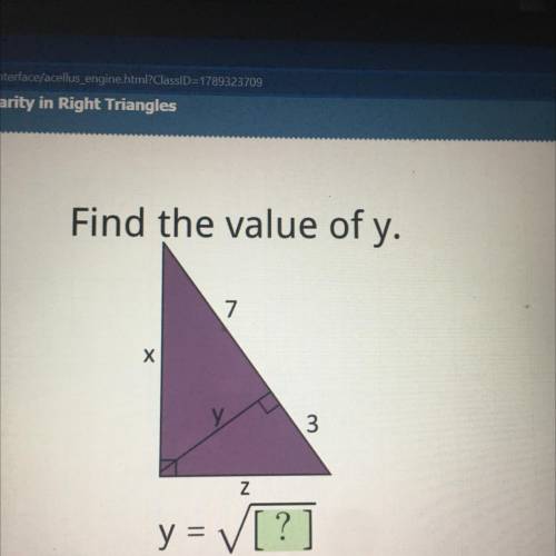 Find the value of y.

7.
Х
3
Z
y= V[?]
Give your answer in simplest form.
I’m stuck can I please g