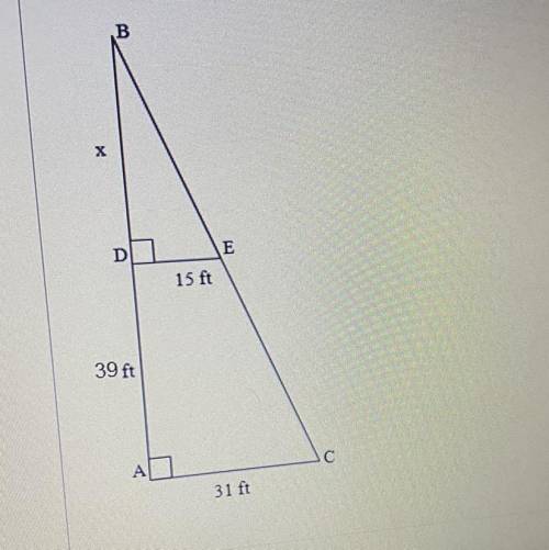 PLEASE HELP

No links please 
Find the value of X. 
36.6ft 
33.1ft
38.4ft
40.2ft