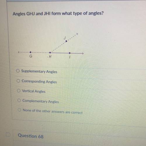 Angles GHJ and JHI form what type of angles?
