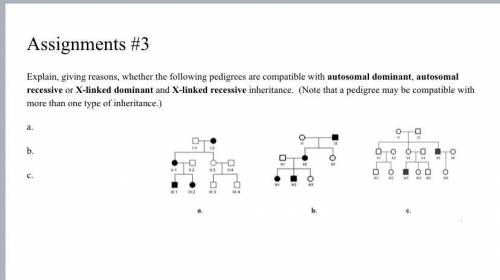 Explain, giving reasons, whether the following pedigrees are compatible with autosomal dominant, au