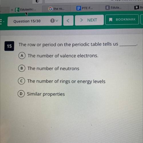 The row or period on the periodic table tells us