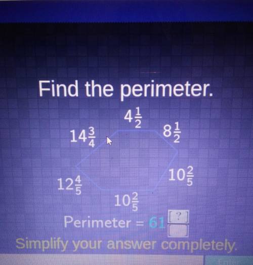 Find the perimeter. 4 14 NH ساره 8 NE NIL 12 10 10 Perimeter = 61/? Simplify your answer completely