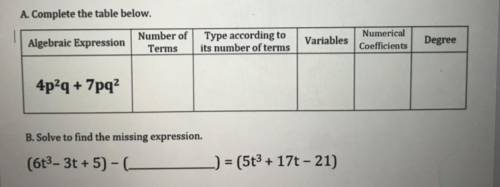 PLEASE HELP!! (A and B) question in picture!