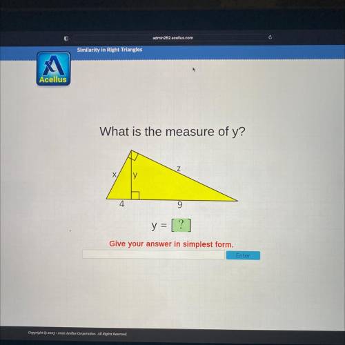 What is the measure of y?
Z
x
ГУ
4
9
y = [?]
=