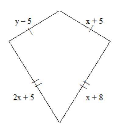 Find the values of the variables and the lengths of the sides of this kite.